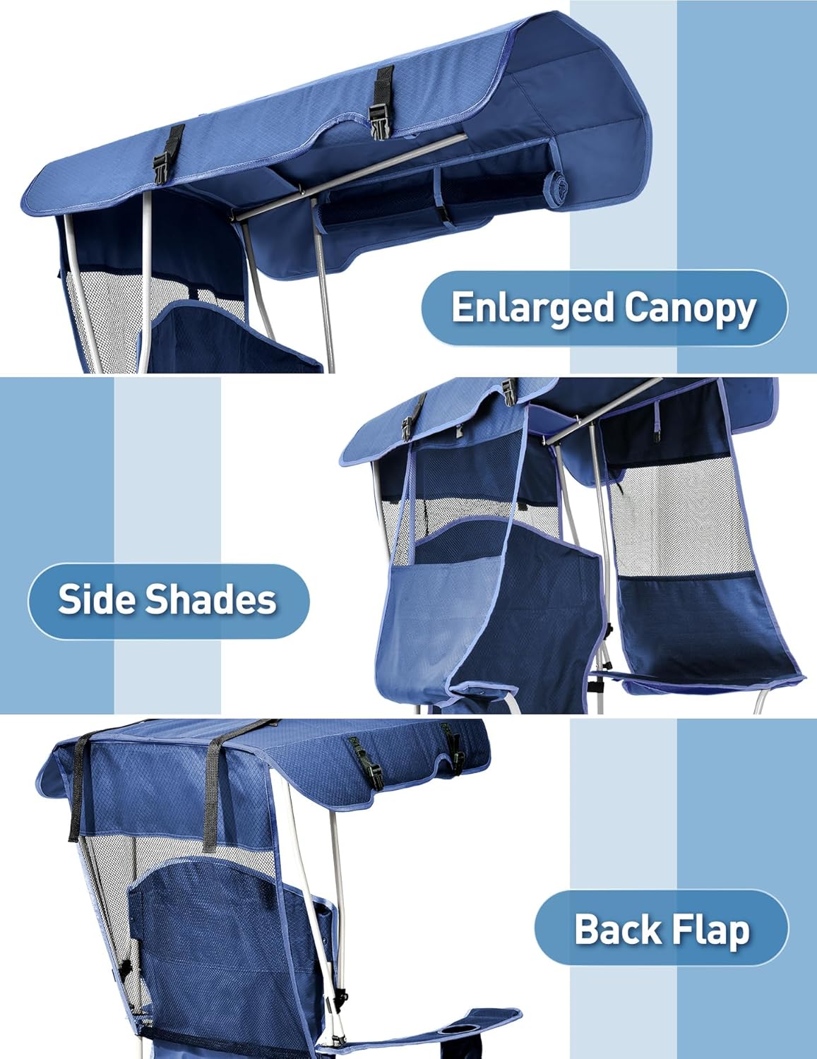 Beach Chair with Canopy Shade, Folding Camping Chair with Canopy with Cup Holder, Side Pocket for Camp, Beach, Tailgates, Fishing - Support 330 LBS - Image 2