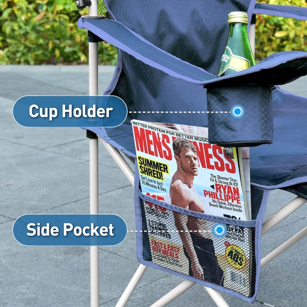 Beach Chair with Canopy Shade, Folding Camping Chair with Canopy with Cup Holder, Side Pocket for Camp, Beach, Tailgates, Fishing - Support 330 LBS - Image 4