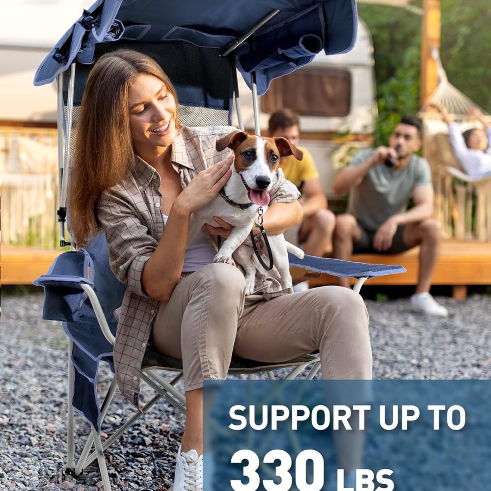 Beach Chair with Canopy Shade, Folding Camping Chair with Canopy with Cup Holder, Side Pocket for Camp, Beach, Tailgates, Fishing - Support 330 LBS - Image 6