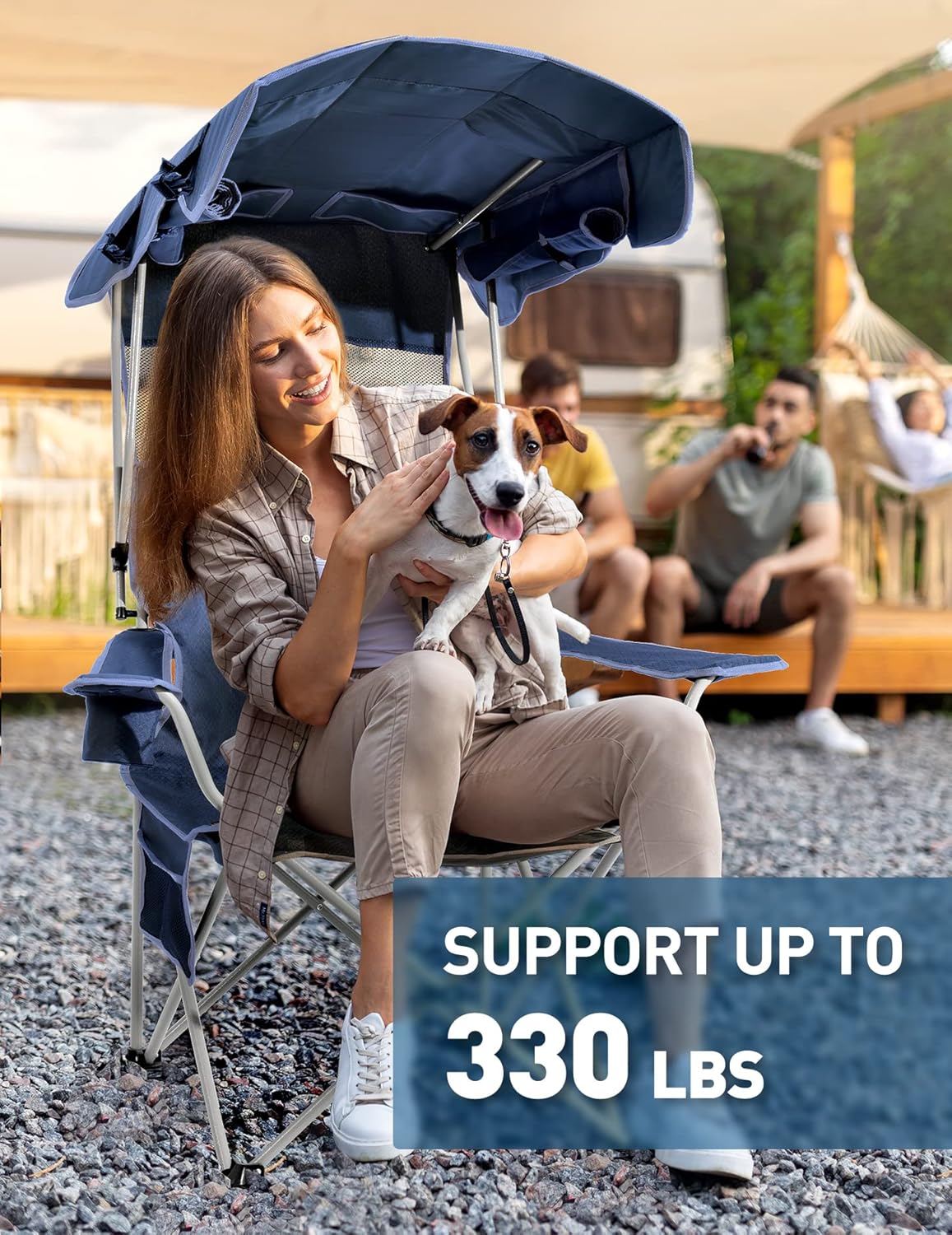 Beach Chair with Canopy Shade, Folding Camping Chair with Canopy with Cup Holder, Side Pocket for Camp, Beach, Tailgates, Fishing - Support 330 LBS - Image 6