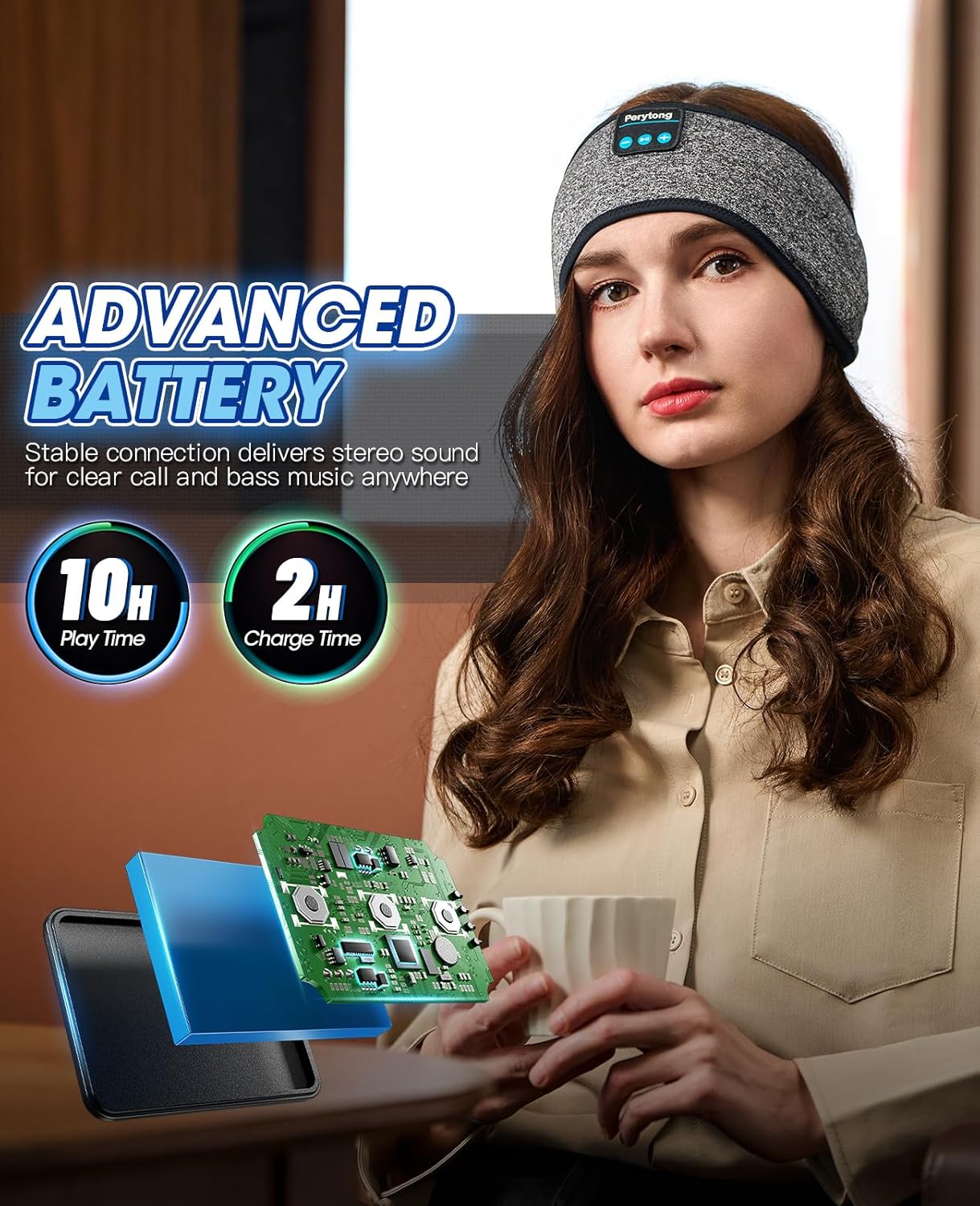 Perytong Bluetooth Sleep Headphones Headband with HD Speakers - Noise Cancelling, for Side Sleepers, Workout, Jogging, Yoga - Image 6