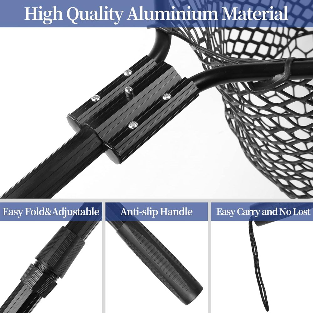 Rubber Fishing Net Large Folding Landing Net,Collapsible Aluminum Pole Handle with Deep Net for Fishing,Big Fishing Net for Freshwater and Saltwater,Fly Fsihing Net Extend to 67 inches - Image 3