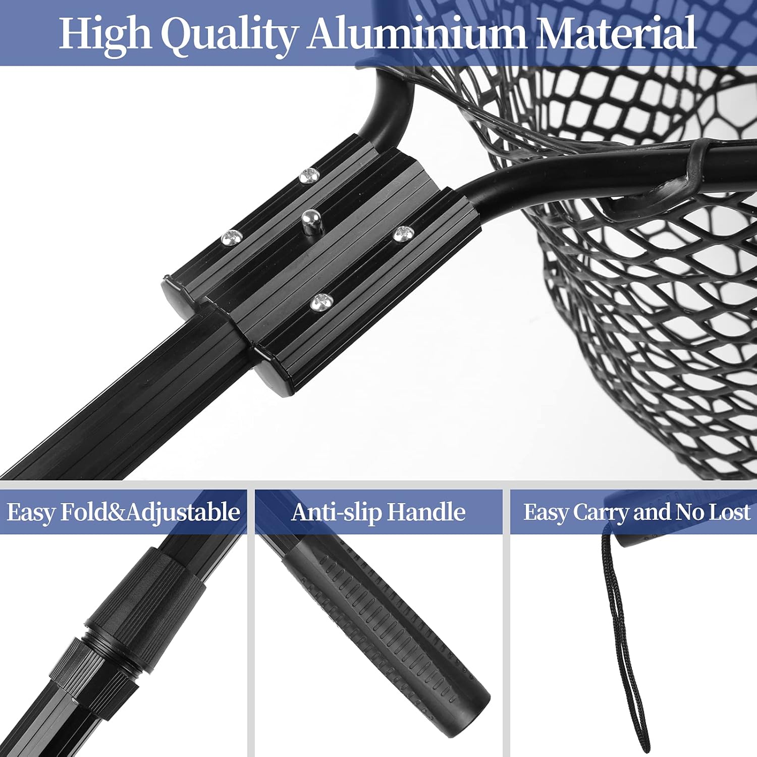 Rubber Fishing Net Large Folding Landing Net,Collapsible Aluminum Pole Handle with Deep Net for Fishing,Big Fishing Net for Freshwater and Saltwater,Fly Fsihing Net Extend to 67 inches - Image 3