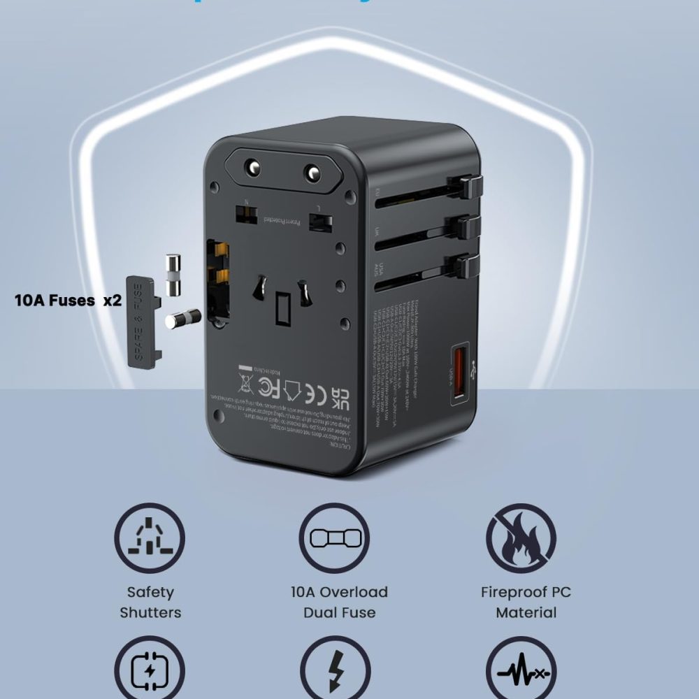 Universal Travel Adapter, VINTAR 100W GaN International Power Adapter with 3 USB C PD and 1 USB A QC, All in One Plug Adapter, Travel Adapter Worldwide for EU/UK/USA/AUS(Type C/G/A/I) - Image 5