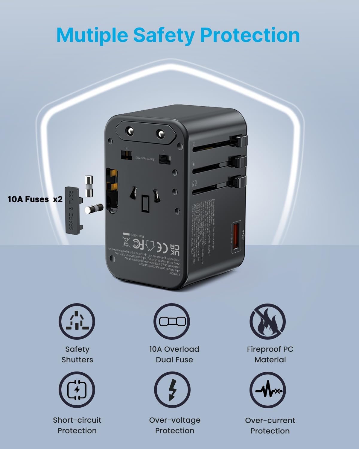 Universal Travel Adapter, VINTAR 100W GaN International Power Adapter with 3 USB C PD and 1 USB A QC, All in One Plug Adapter, Travel Adapter Worldwide for EU/UK/USA/AUS(Type C/G/A/I) - Image 5
