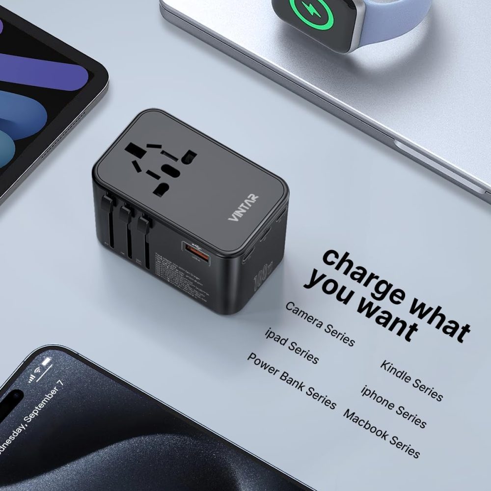 Universal Travel Adapter, VINTAR 100W GaN International Power Adapter with 3 USB C PD and 1 USB A QC, All in One Plug Adapter, Travel Adapter Worldwide for EU/UK/USA/AUS(Type C/G/A/I) - Image 6