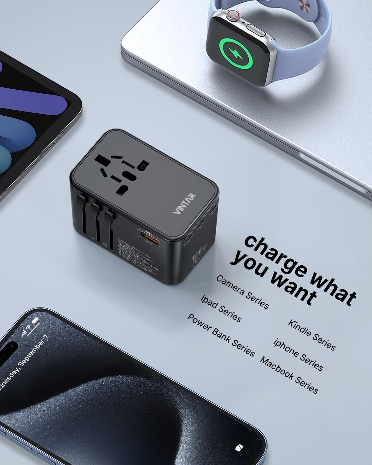 Universal Travel Adapter, VINTAR 100W GaN International Power Adapter with 3 USB C PD and 1 USB A QC, All in One Plug Adapter, Travel Adapter Worldwide for EU/UK/USA/AUS(Type C/G/A/I) - Image 6